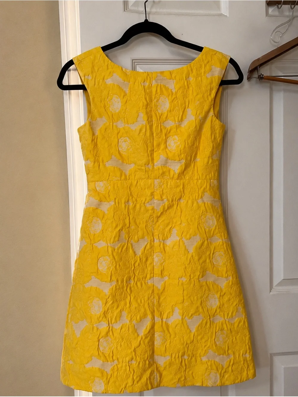 Tory Burch Yellow Floral Jacquard Sleeveless A-Line Dress